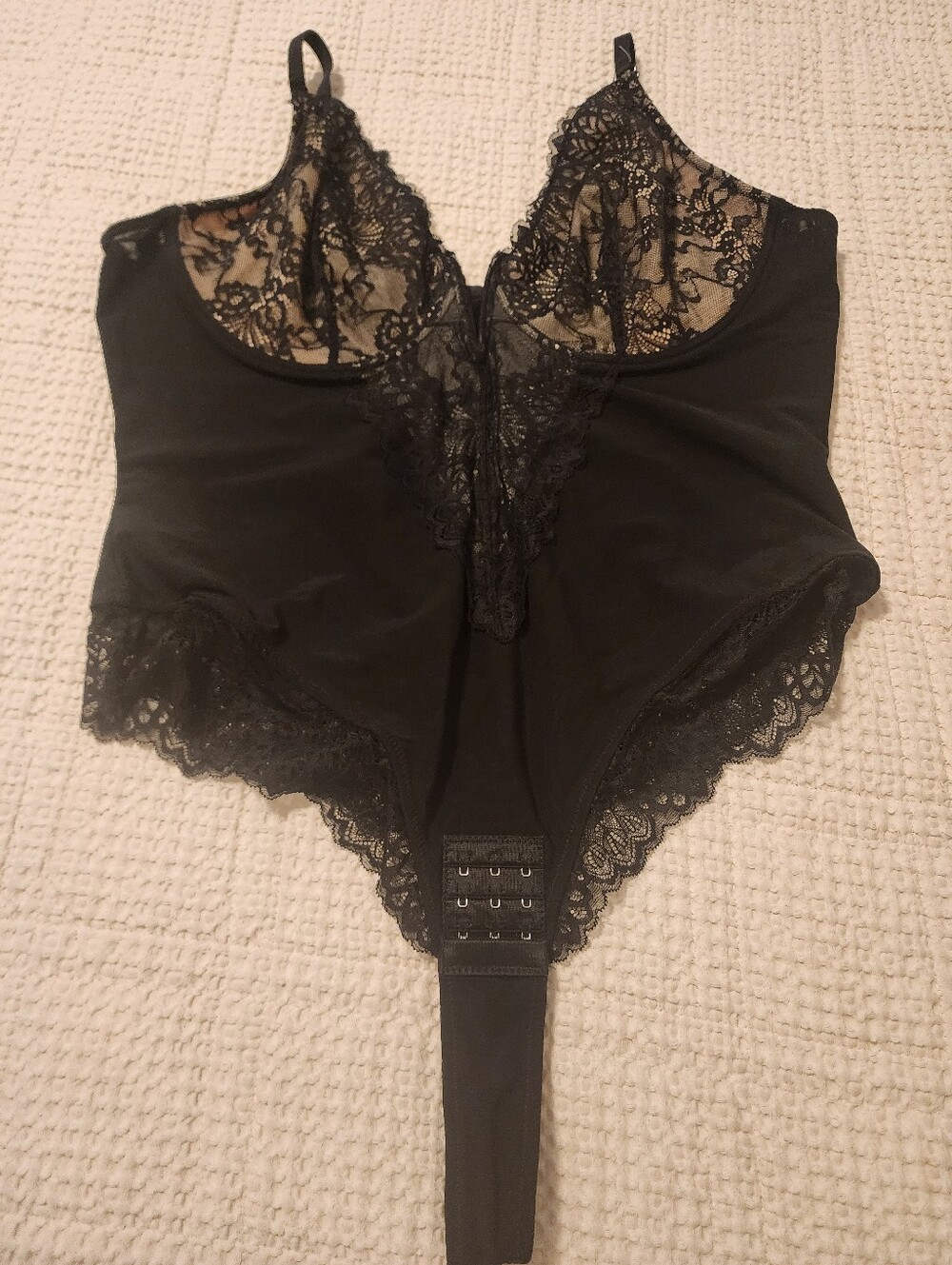 Popilush Black Lace Trim Underwired Bodysuit Thong Back 4XL Coquette Sexy